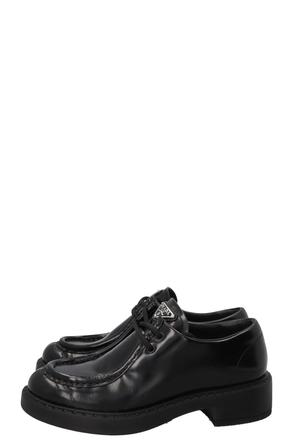 PRADA Lace Up Derbies Brushed Leather Black