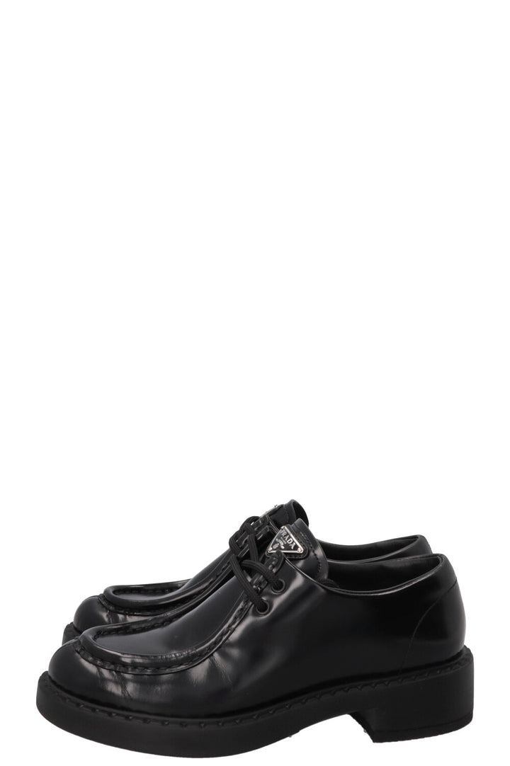 PRADA Lace Up Derbies Brushed Leather Black