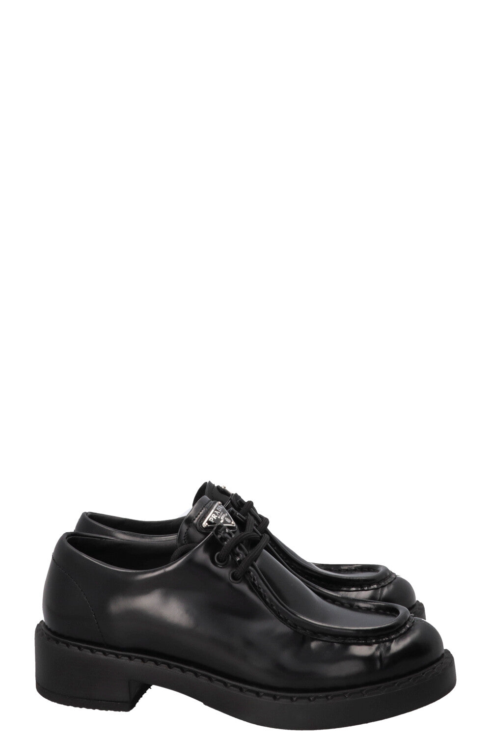 PRADA Lace Up Derbies Brushed Leather Black