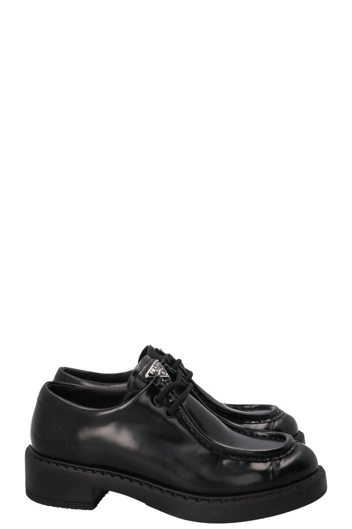 PRADA Lace Up Derbies Brushed Leather Black