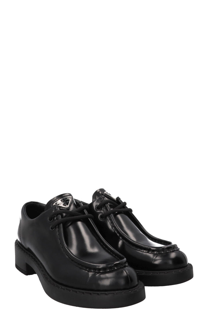 PRADA Lace Up Derbies Brushed Leather Black