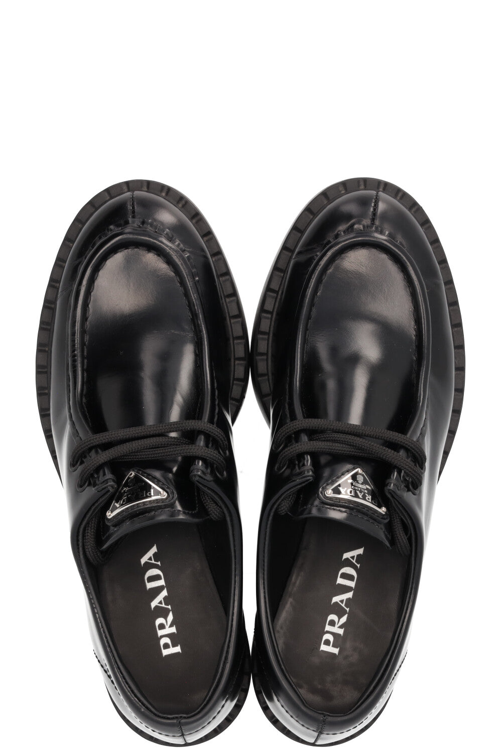 PRADA Lace Up Derbies Brushed Leather Black