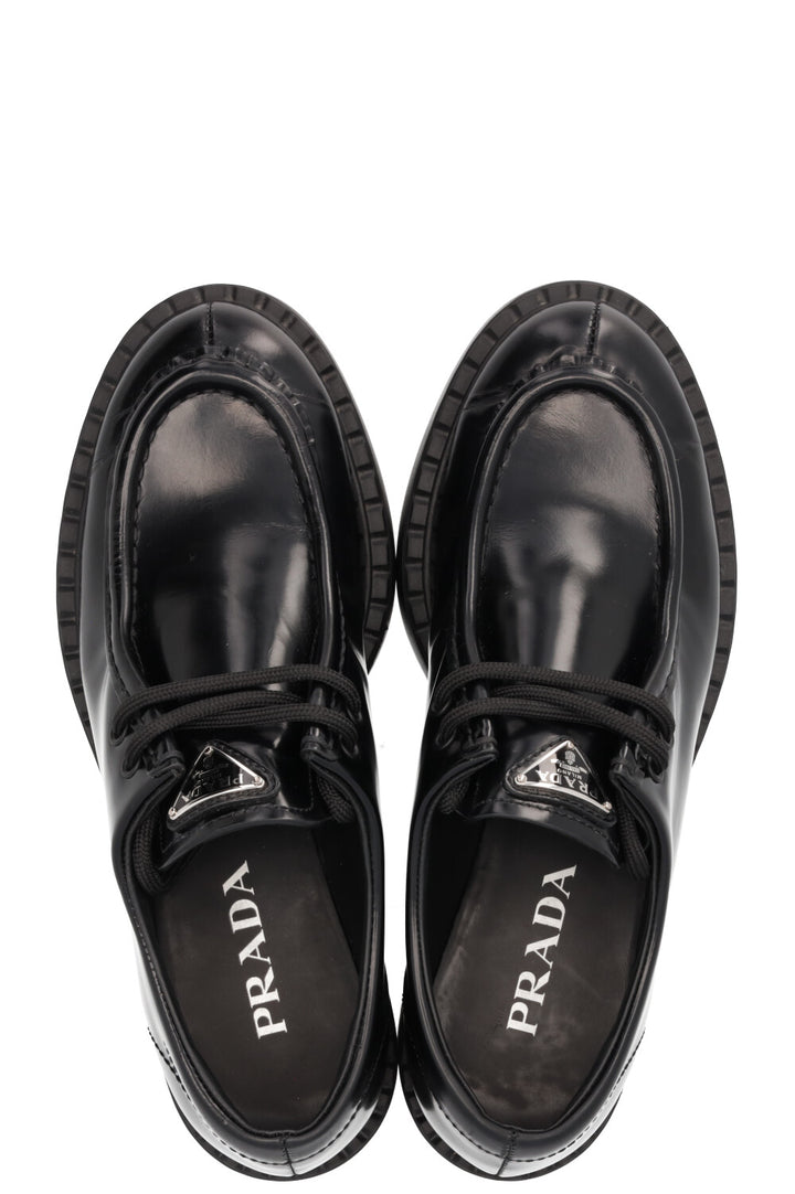 PRADA Lace Up Derbies Brushed Leather Black