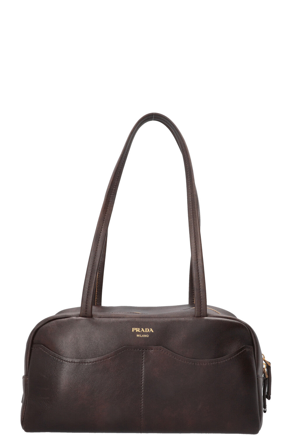 PRADA Large Antique Leather Top Handle Carryall Brown