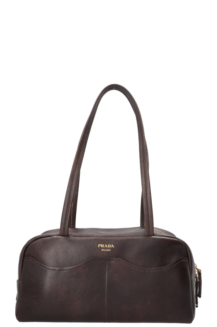 PRADA Large Antique Leather Top Handle Carryall Brown