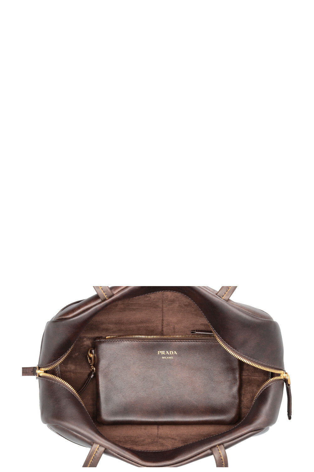 PRADA Large Antique Leather Top Handle Carryall Brown