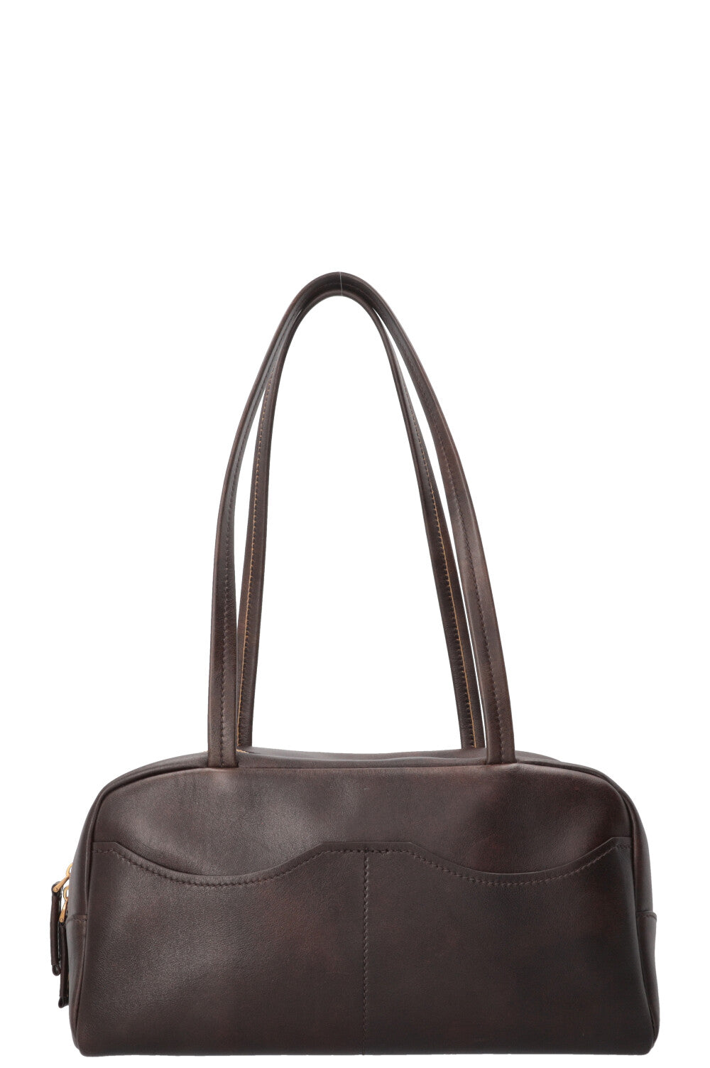 PRADA Large Antique Leather Top Handle Carryall Brown