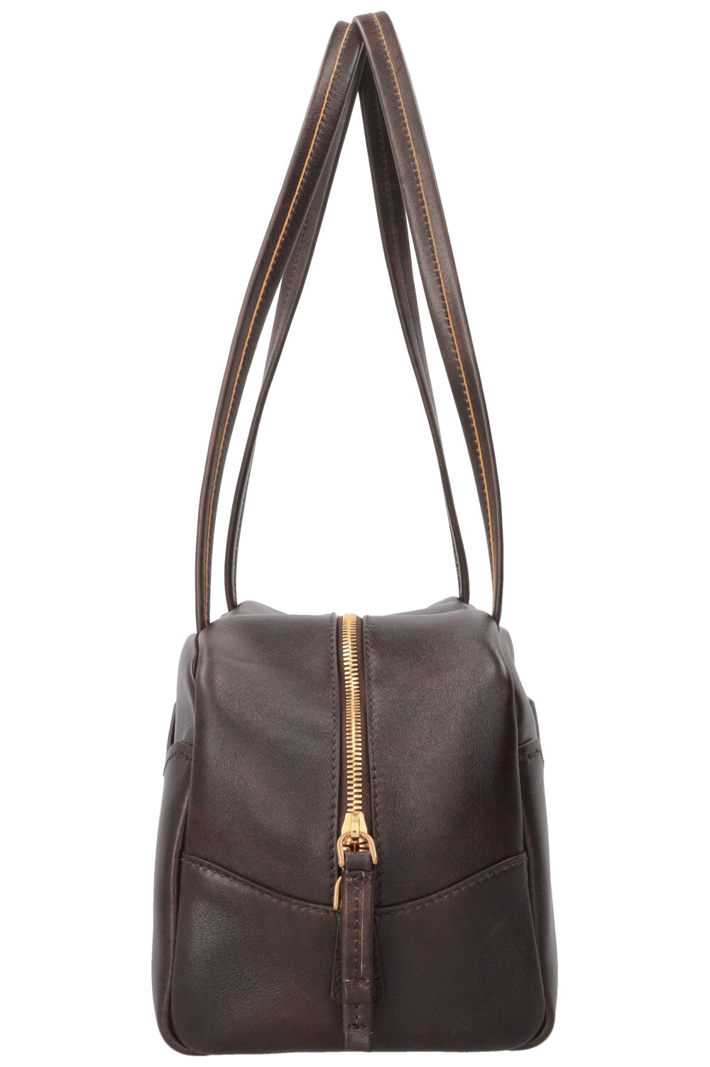 PRADA Large Antique Leather Top Handle Carryall Brown