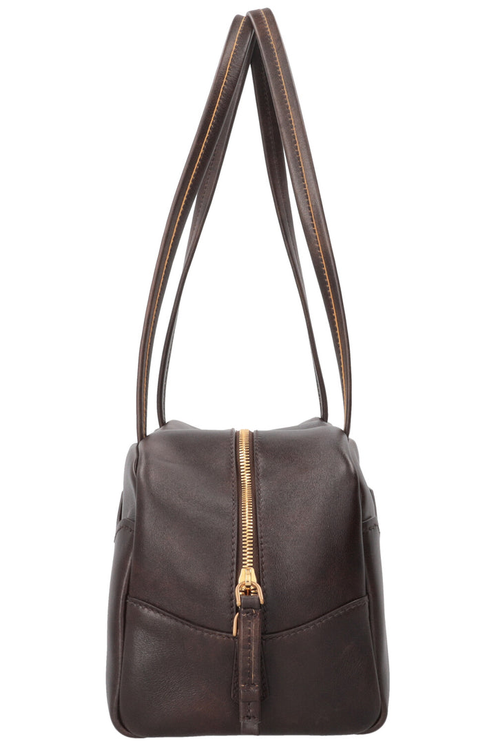 PRADA Large Antique Leather Top Handle Carryall Brown