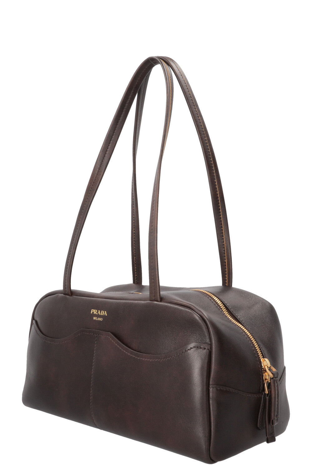PRADA Large Antique Leather Top Handle Carryall Brown