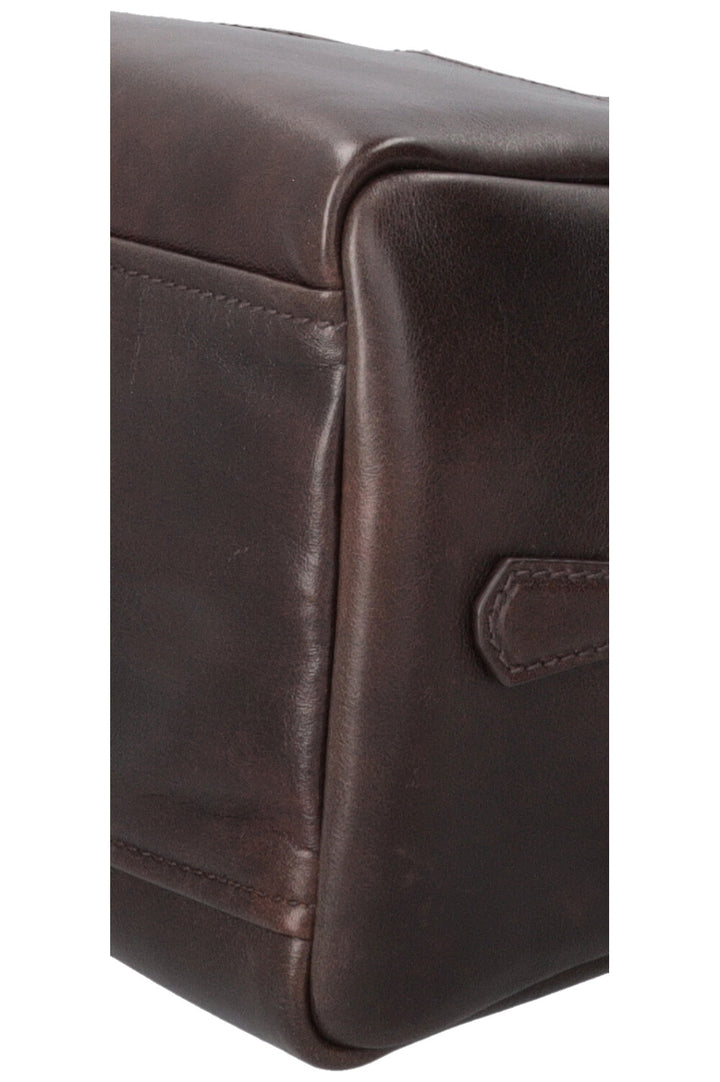PRADA Large Antique Leather Top Handle Carryall Brown