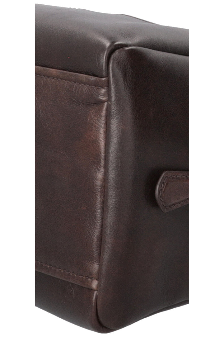 PRADA Large Antique Leather Top Handle Carryall Brown