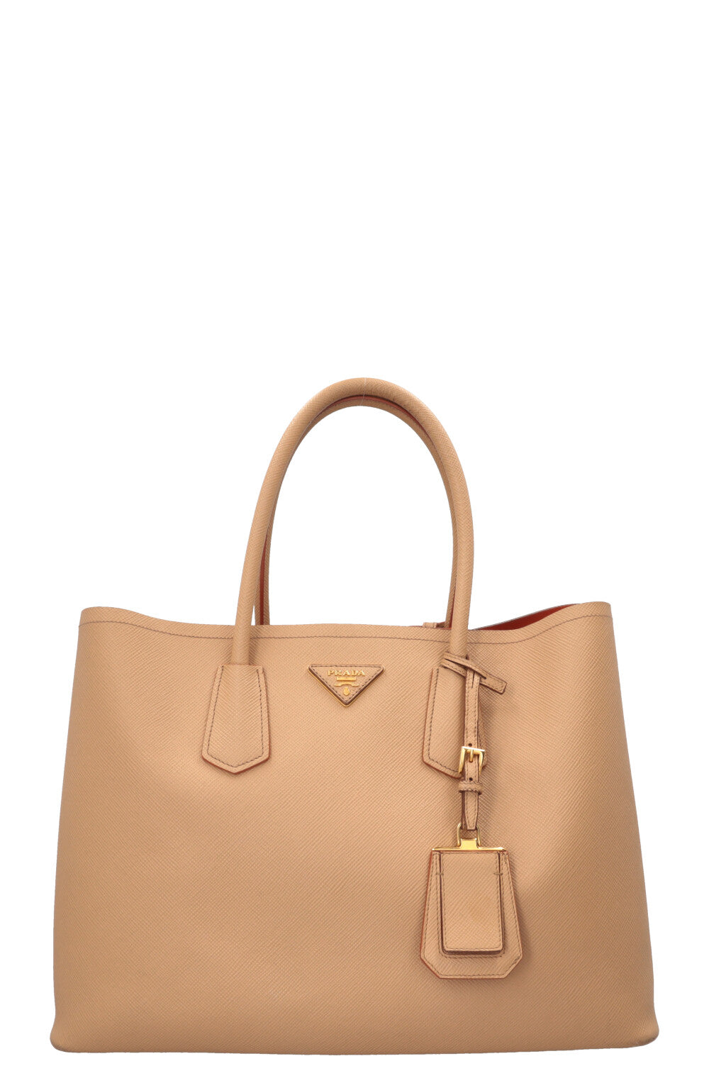 Sac grand modèle Prada Double en cuir Saffiano beige
