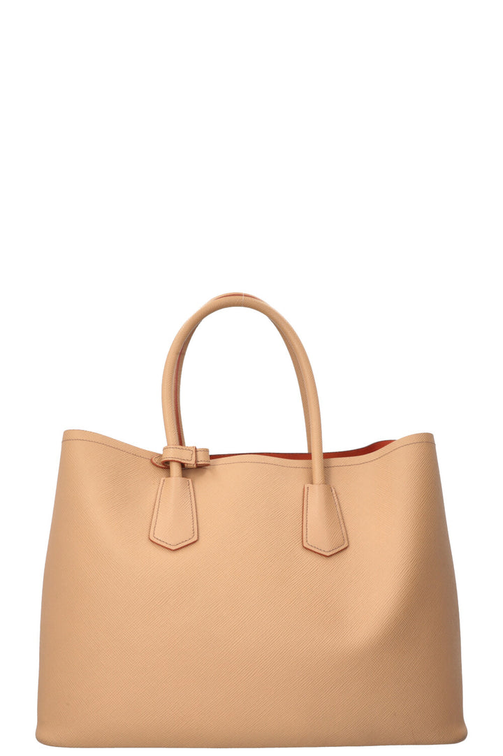 Sac grand modèle Prada Double en cuir Saffiano beige