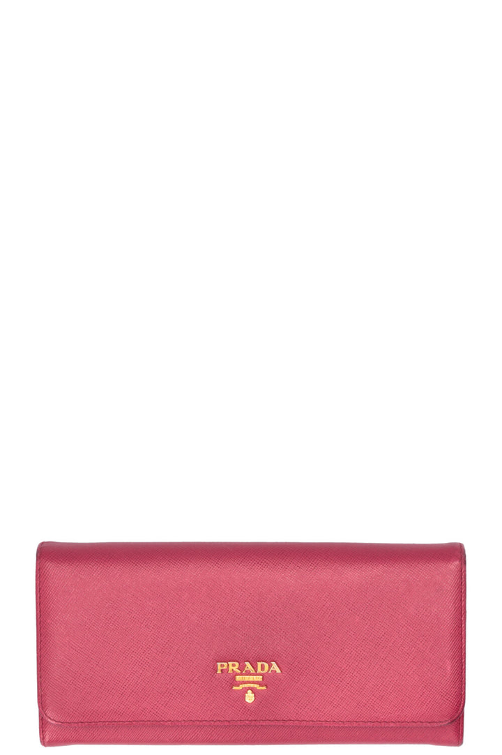 PRADA Long Wallet Saffiano Leather Pink