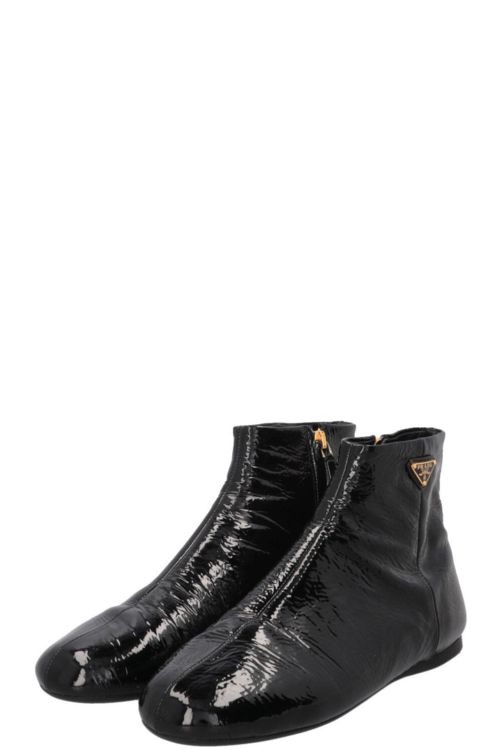 PRADA Naplak Ankle Boots Patent Black