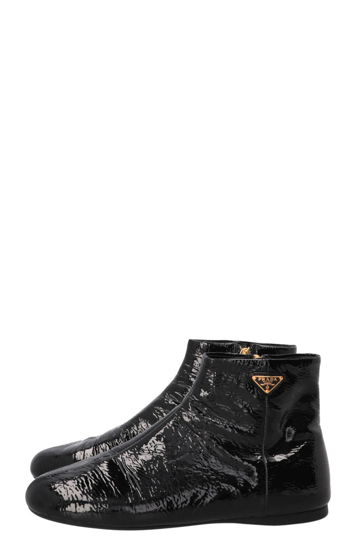 PRADA Naplak Ankle Boots Patent Black