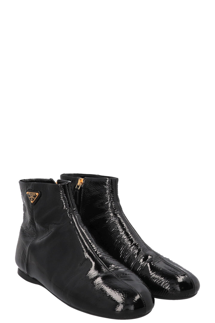 PRADA Naplak Ankle Boots Patent Black