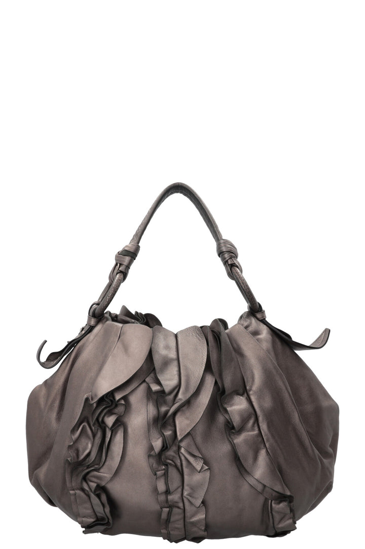PRADA Rushed Shoulder Bag Leather Silver