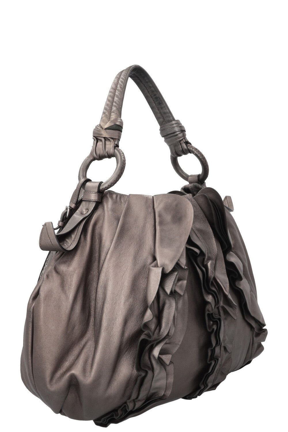 PRADA Rushed Shoulder Bag Leather Silver