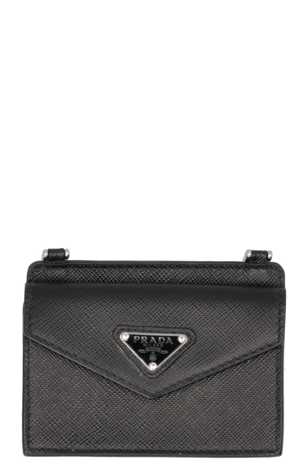 PRADA Triangle Crossbody Card Holder Saffiano Black