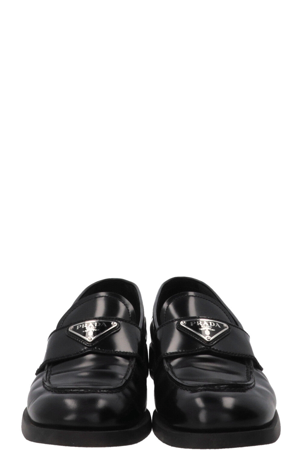 PRADA Triangle Loafers Leather Black