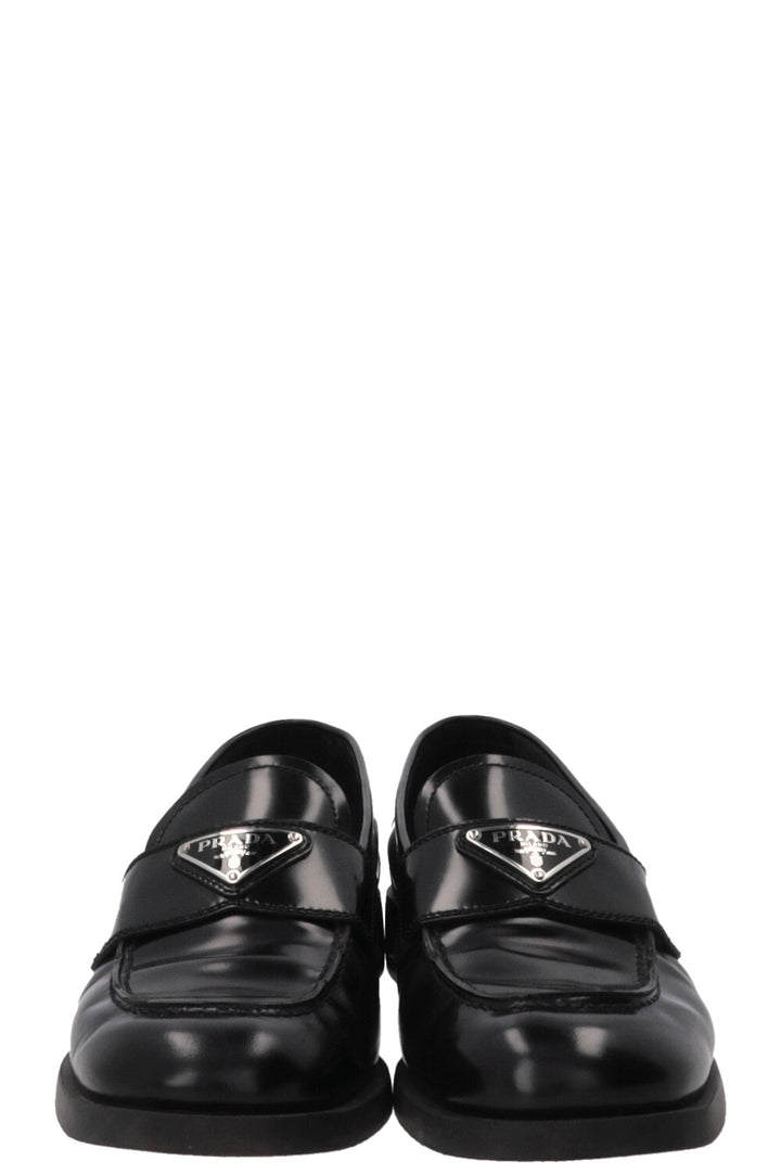 PRADA Triangle Loafers Leather Black