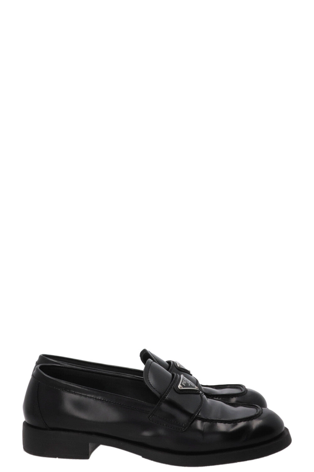 PRADA Triangle Loafers Leather Black