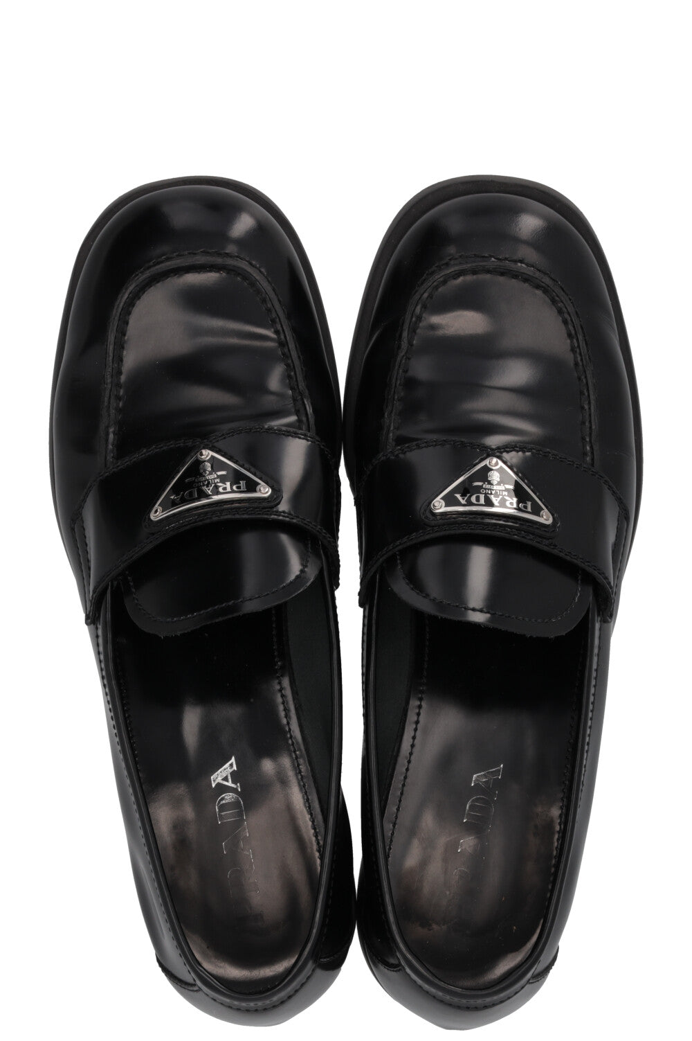 PRADA Triangle Loafers Leather Black