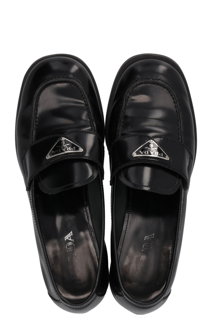 PRADA Triangle Loafers Leather Black