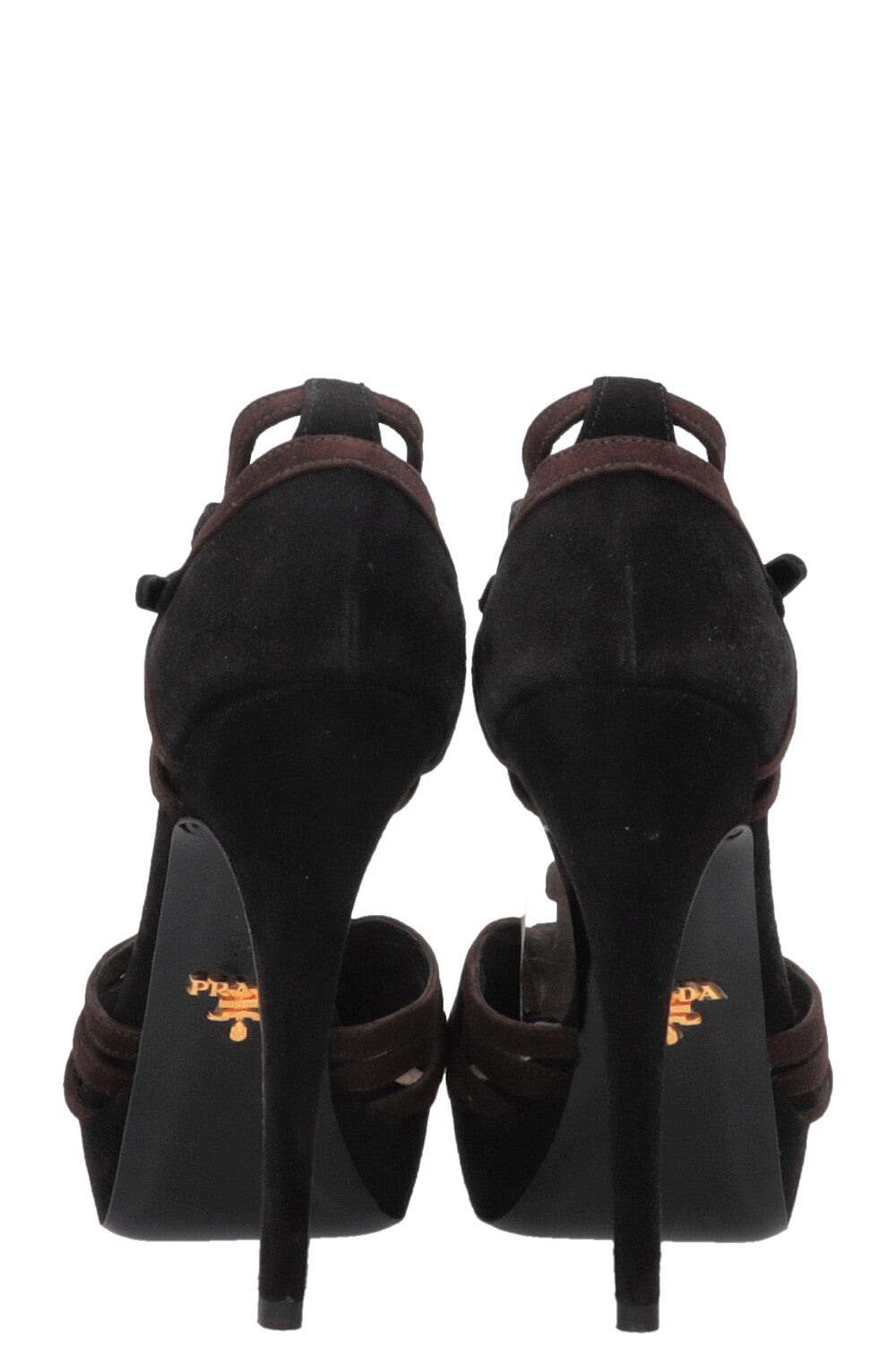 PRADA Woven Heels Suede Black Brown