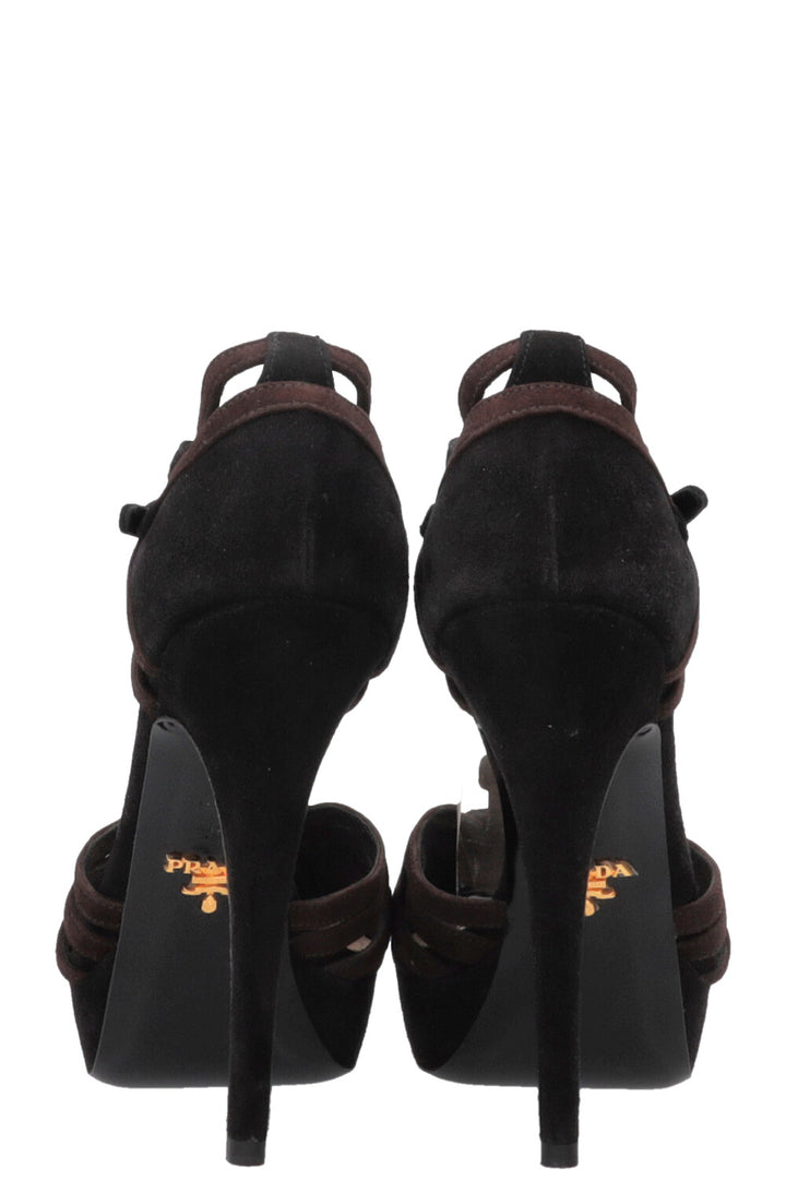 PRADA Woven Heels Suede Black Brown