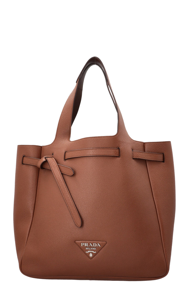 PRADA Flou Dynamique Tote Bag Leather Cognac