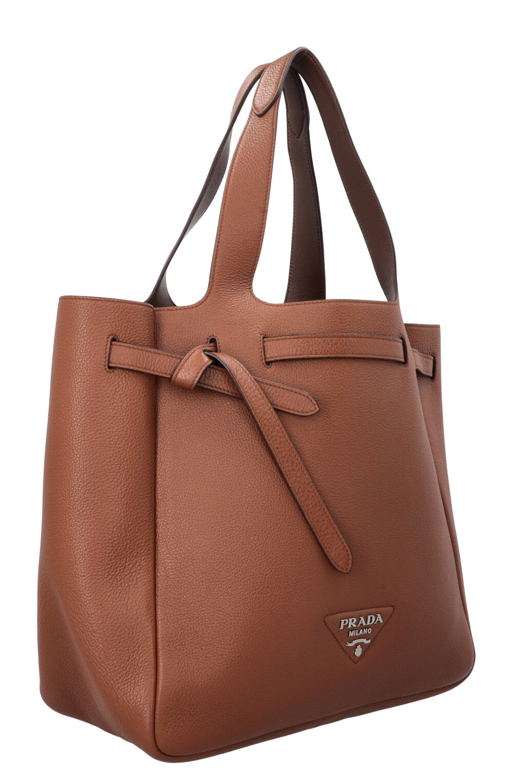 PRADA Flou Dynamique Tote Bag Leather Cognac