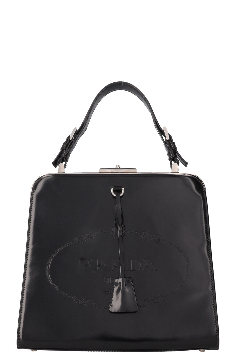 PRADA Spazzolato Frame Bag Patent Black