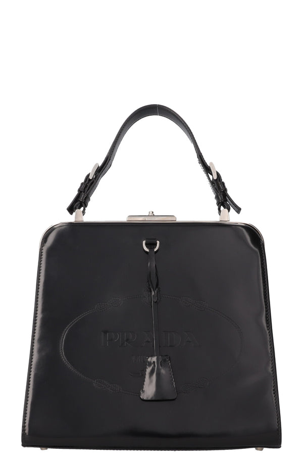 PRADA Spazzolato Frame Bag Patent Black