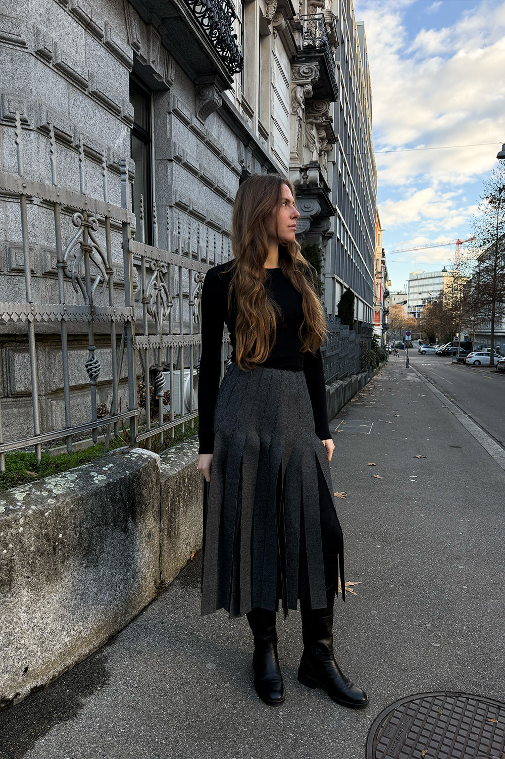 PRADA 2020 Fringed Wool Midi Skirt Grey – REAWAKE