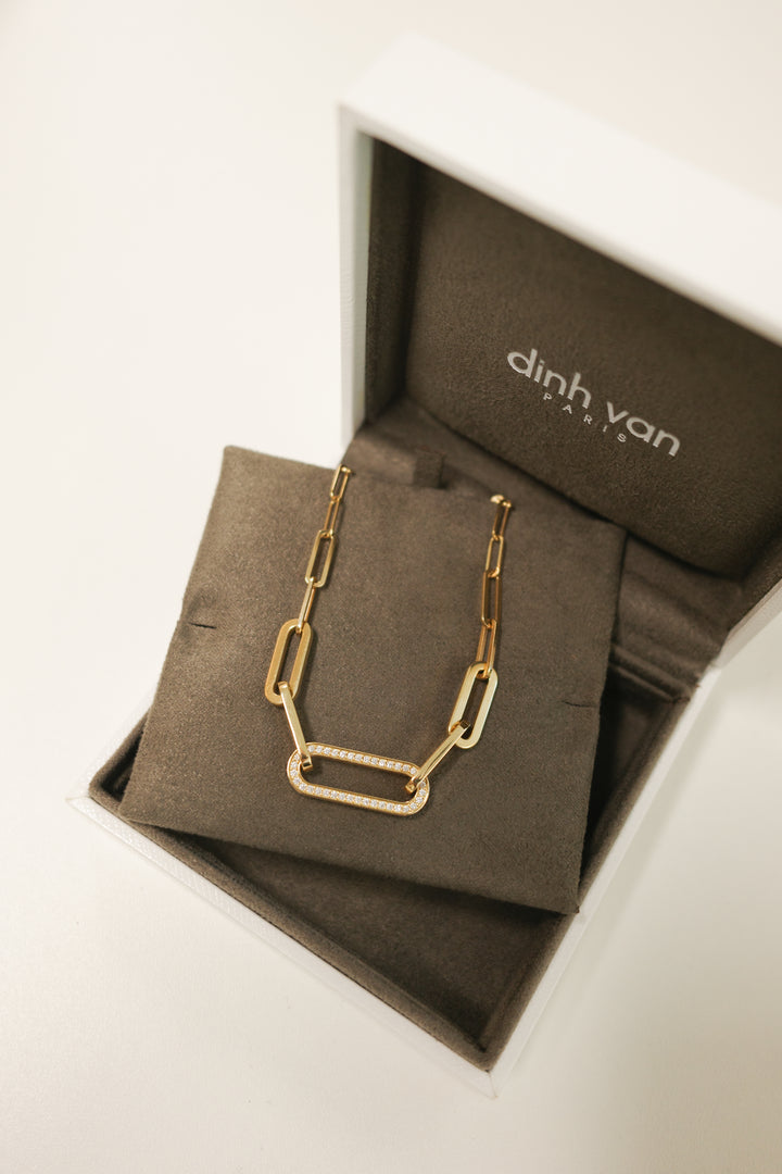 DINH VAN Collier Maillon moyen diamants or