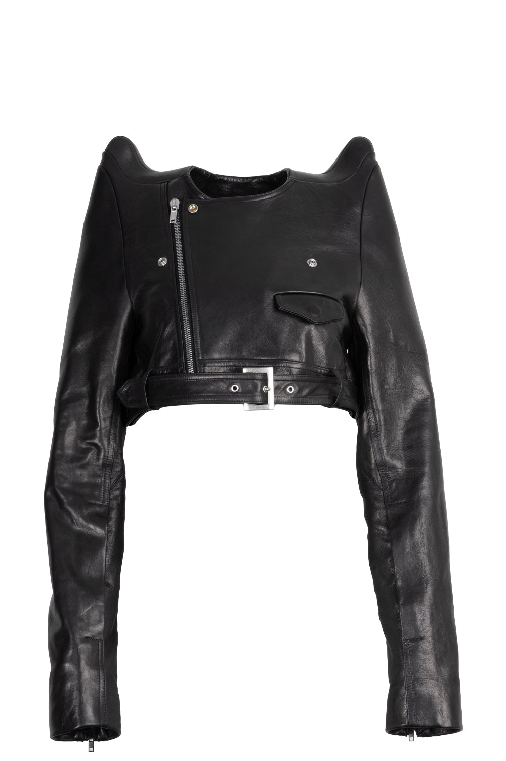 RICK OWENS Black Tec Micro Leather Jacket Black