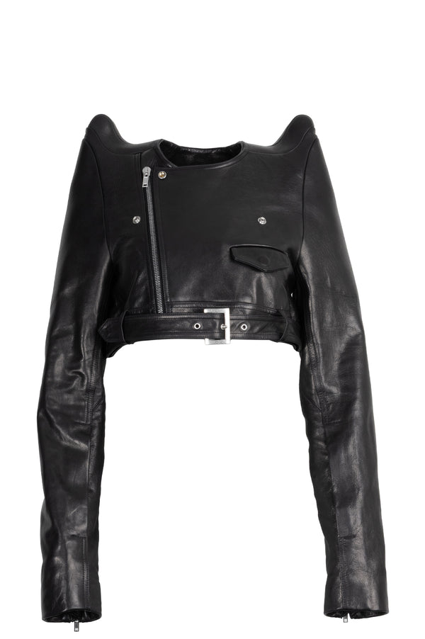 RICK OWENS Black Tec Micro Leather Jacket Black