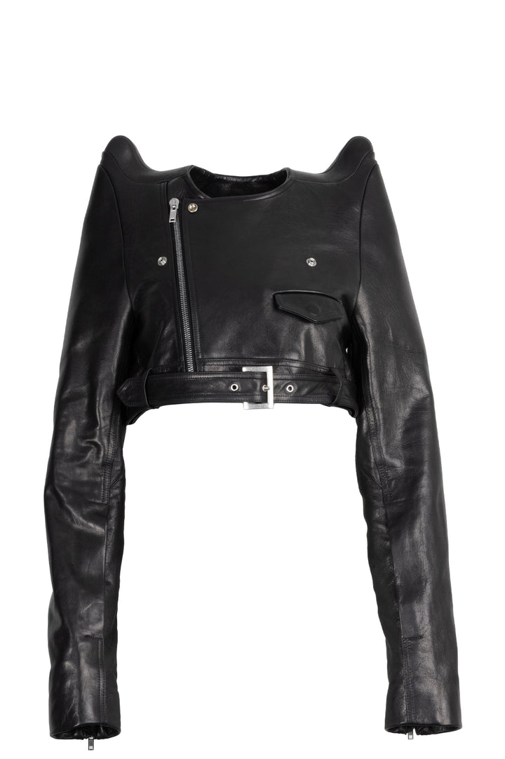 RICK OWENS Black Tec Micro Leather Jacket Black
