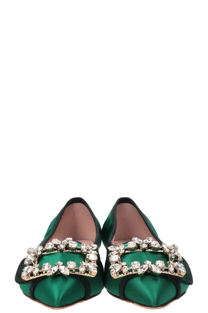 ROGER VIVIER Trianon Crystal Ballet Flats Satin Green