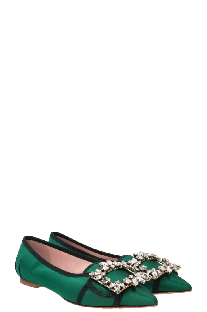 ROGER VIVIER Trianon Crystal Ballet Flats Satin Green