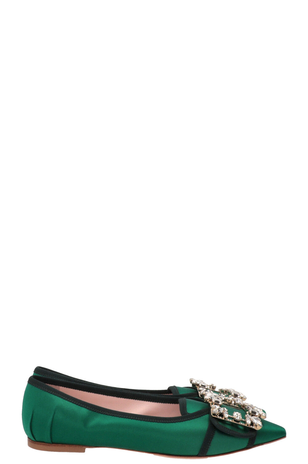ROGER VIVIER Trianon Crystal Ballet Flats Satin Green