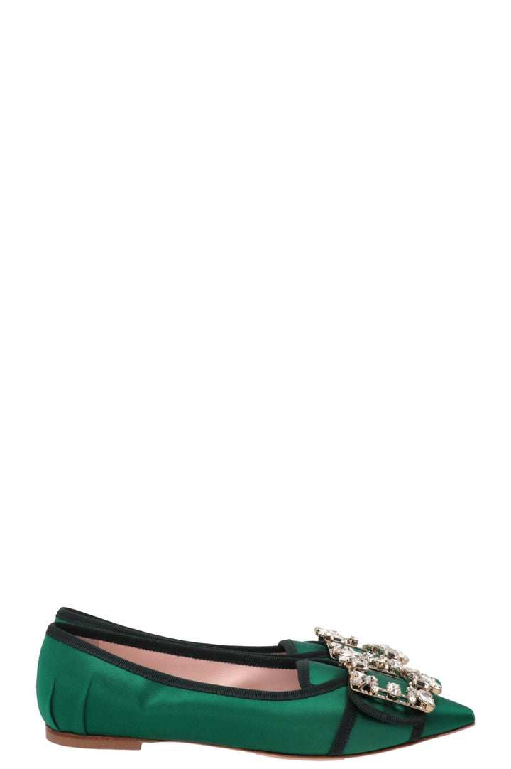 ROGER VIVIER Trianon Crystal Ballet Flats Satin Green