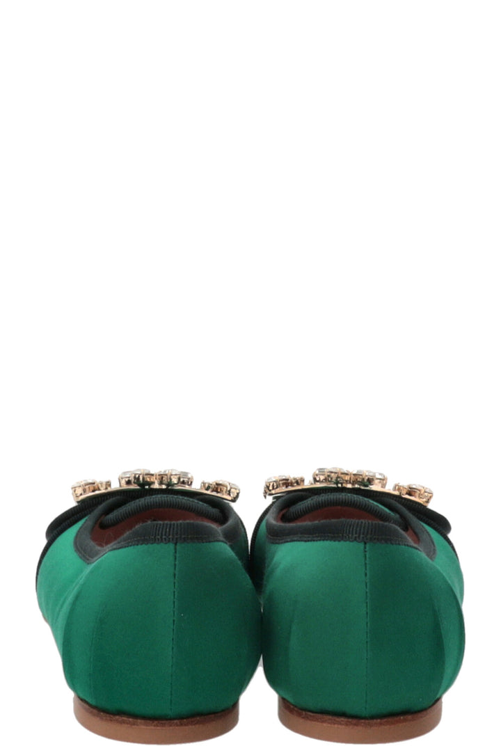 ROGER VIVIER Trianon Crystal Ballet Flats Satin Green
