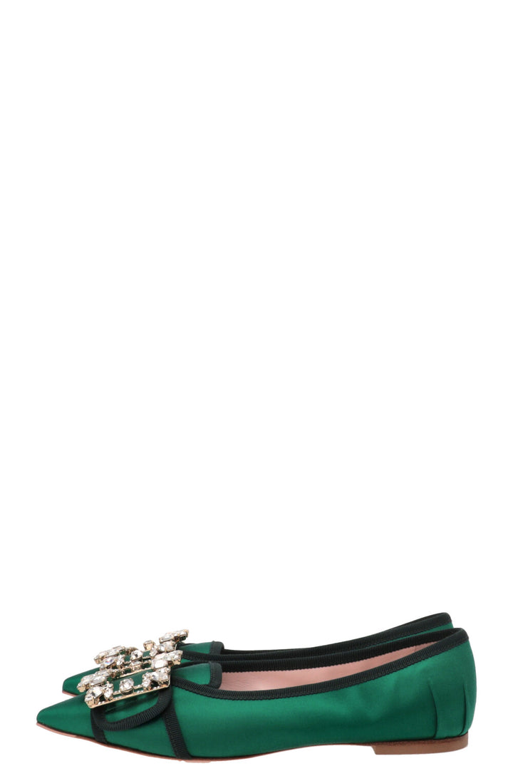 ROGER VIVIER Trianon Crystal Ballet Flats Satin Green