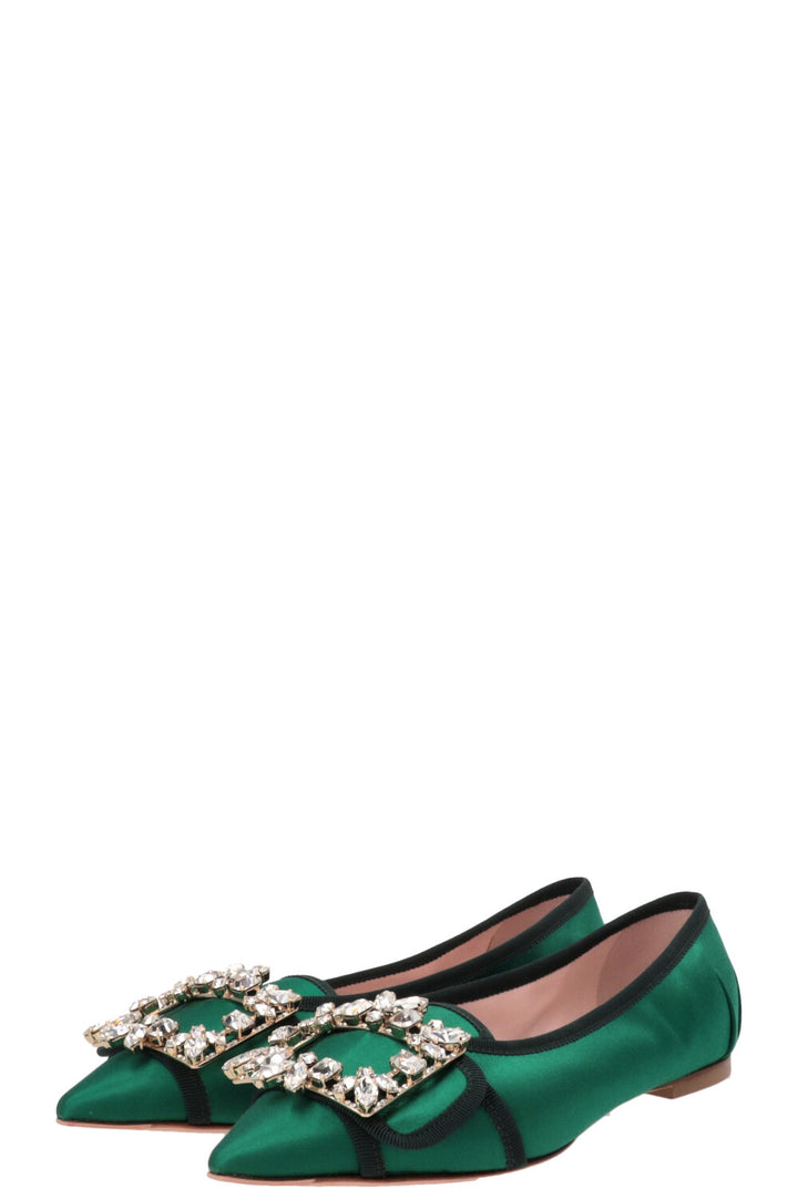 ROGER VIVIER Trianon Crystal Ballet Flats Satin Green