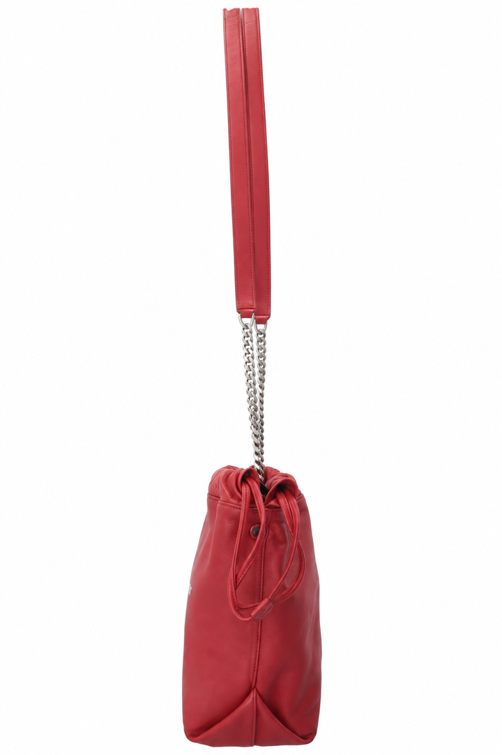 SAINT LAURENT Teddy Drawstring Bucket Bag Red