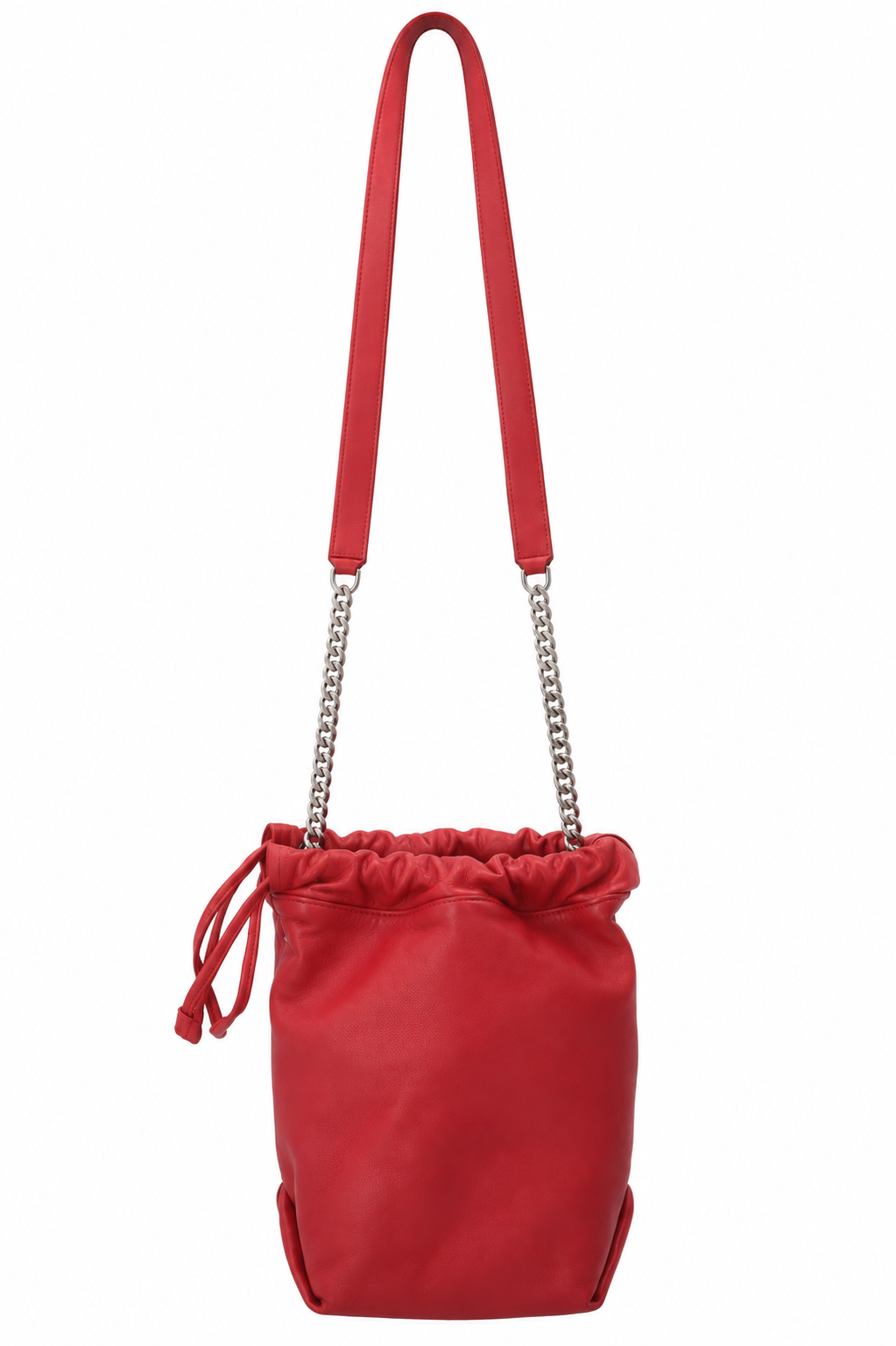 SAINT LAURENT Teddy Drawstring Bucket Bag Red
